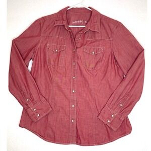 Gap Women Shirt Western Chambray Snap Front XL Red